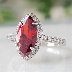 Red Ruby Marquise Gemstone Ring, 925 Sterling Silver Charmed Aroma